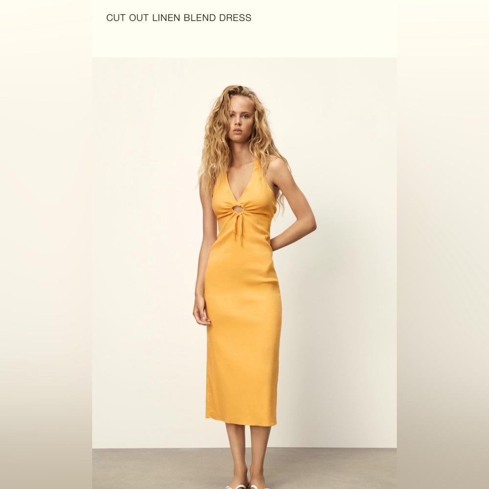 Cut out orange linen blend dress by Zara